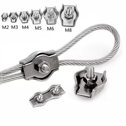 Waterproof Stainless Steel Wire Rope Clips | Single and Double Grips for M2-M6 Cable