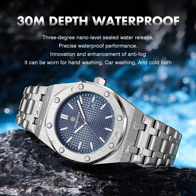 PAAZOMU Luxury Watches For Men Stainless Steel Waterproof Luminous Man Watch Date Week Fashion Casual Men's Quartz Watch Reloj