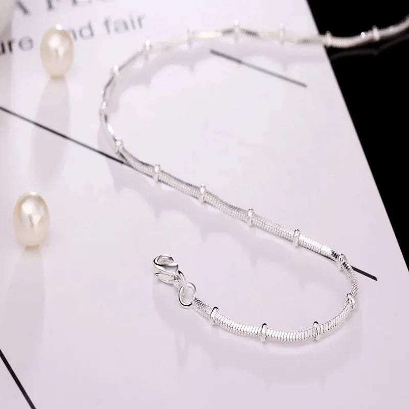 45-50cm 925 Sterling Silver Necklace Snake chain Beautiful Simple bead For Women wedding Fashion Jewelry Christmas Gifts