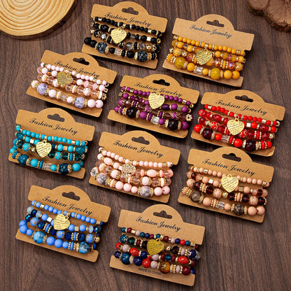 WG Bracelet Stackable Bead Bracelets Ladies Mens Stretch Multilayer Bracelet Set Multicolor Jewelry Earrings Bracelet Set