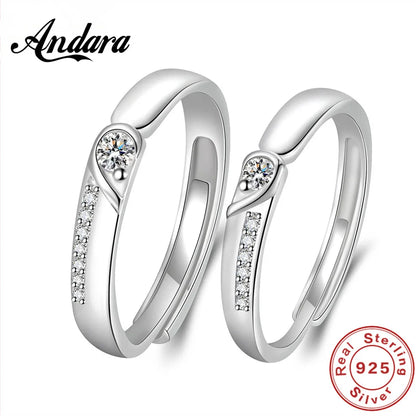 Real 925 Sterling Silver Open Ring with AAA Zirconia | Adjustable Wedding Band