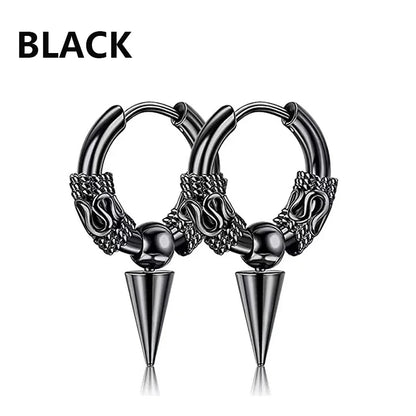 Vintage Punk Stainless Steel Stud Earrings for Men Women | 1 Pair Black Earrings Set
