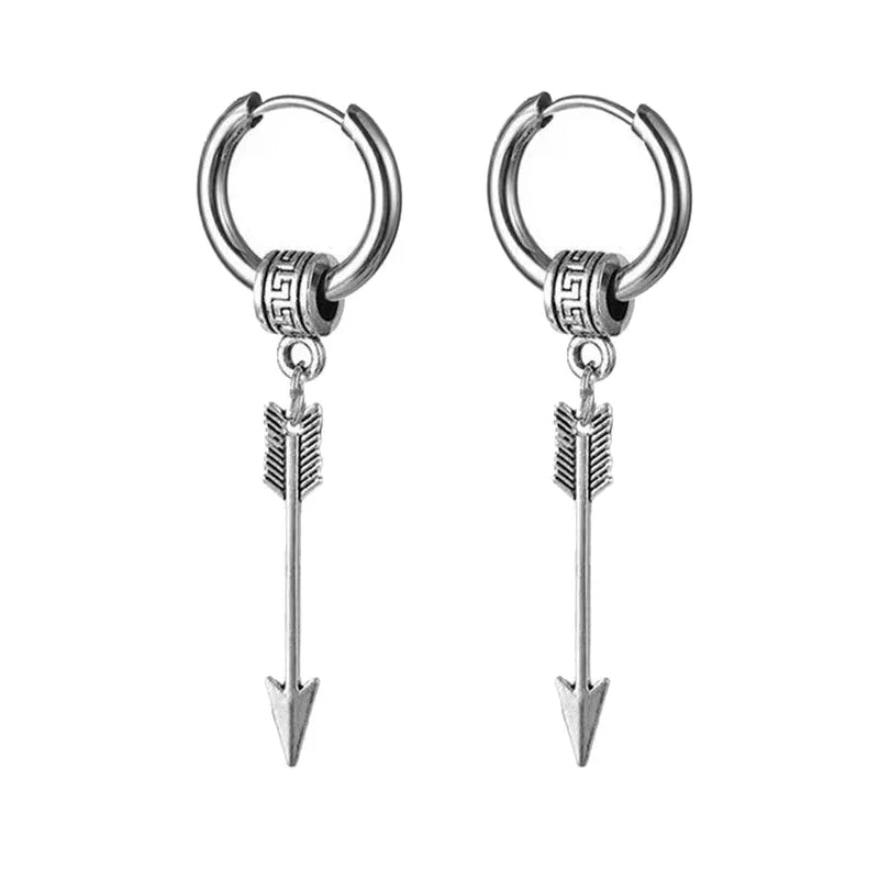 Black Arrow Punk Stainless Steel Stud Earrings | Unisex Gothic Ear Clip Set