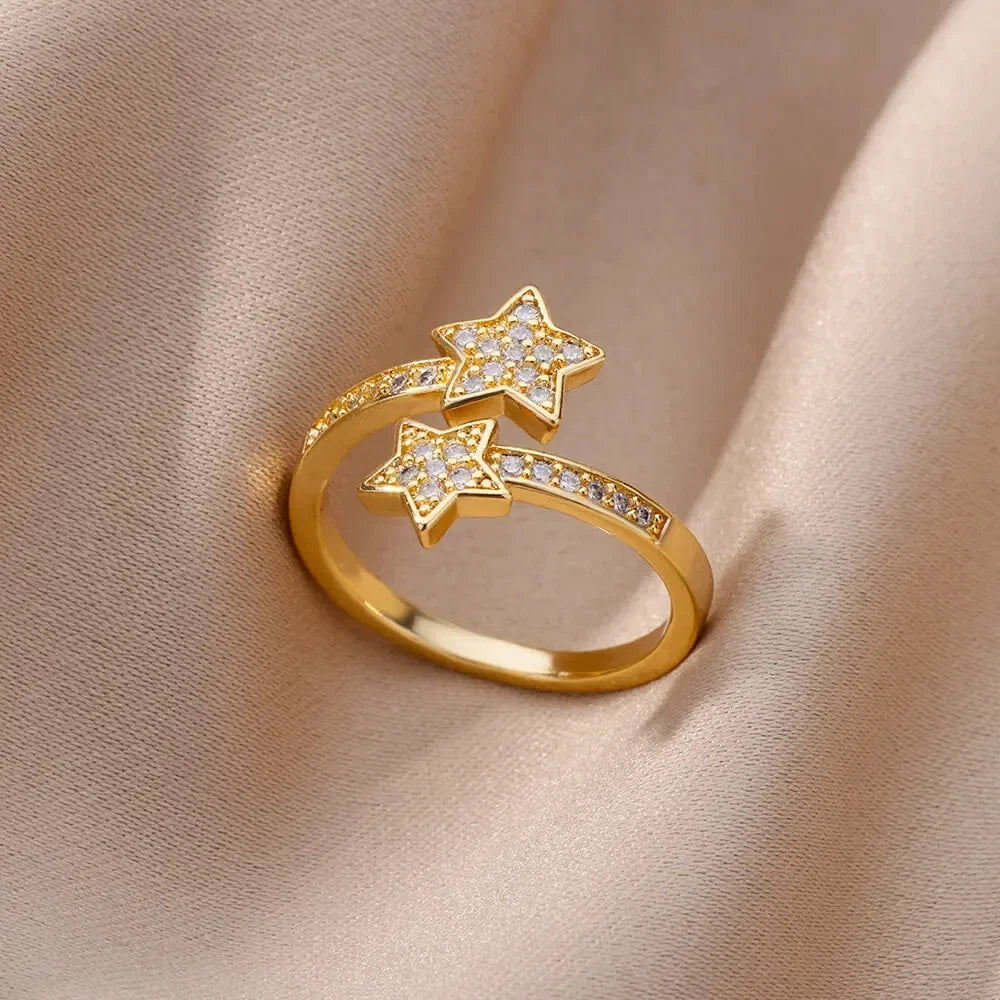 Fashion Zircon Sun Flower Rings For Women Stainless Steel Gold Color Geometric Ring Trendy Wedding Party Aesthetic Jewelry Gifts