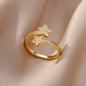 Luxury Zircon Geometric Rings For Women Stainless Steel Gold Color Open Ring Trendy Wedding Party Aesthetic Jewerly Gift Femme