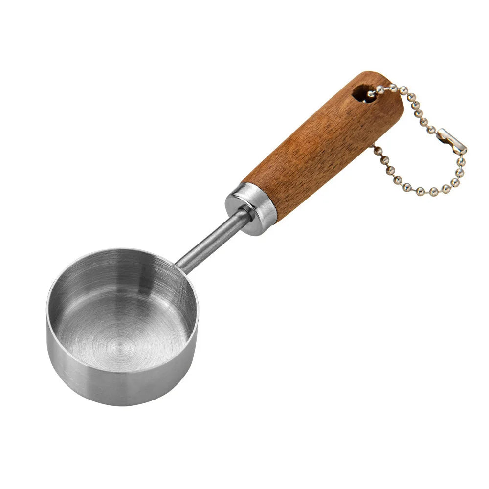 Stainless Steel Measuring Spoon Set | Gold Wood Handle Kitchen Baking Tool