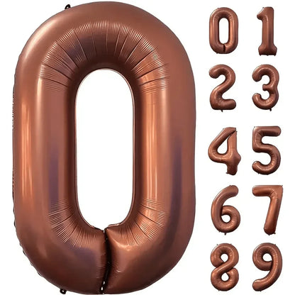 40 Inch Foil Number Balloon Set | Brown Birthday Party Decoration