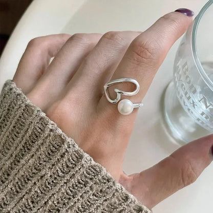 PANJBJ 925 Sterling Silver Pearl Irregular Ring | Women Shell Overlapping Hollow Sweet Design Jewelry