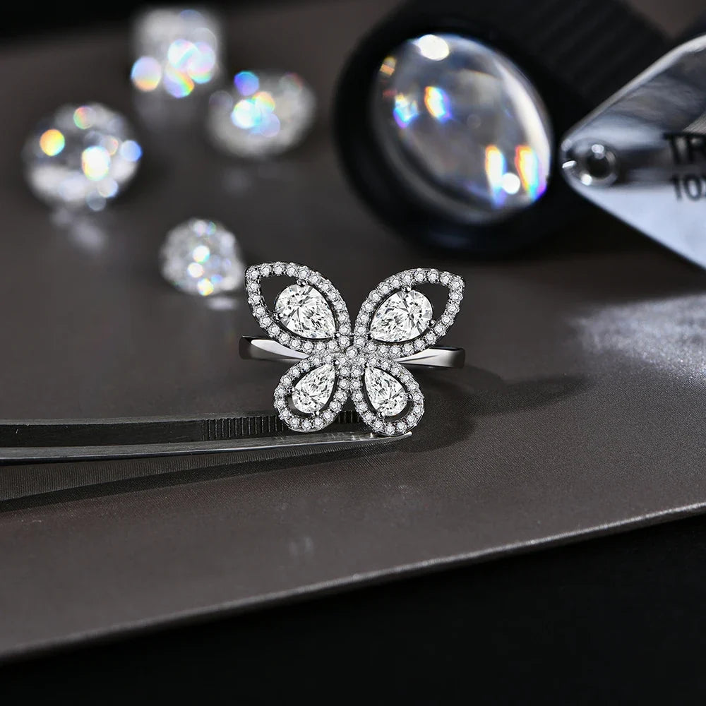 MINTYBOX Butterfly Moissanite Ring for Women Solid 10k 14k White Gold Pear Cut 6*4mm Pass Diamond Test Engagement Fine Jewelry