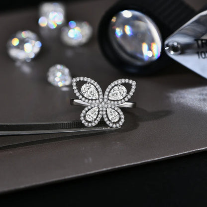 MINTYBOX Butterfly Moissanite Ring for Women Solid 10k 14k White Gold Pear Cut 6*4mm Pass Diamond Test Engagement Fine Jewelry