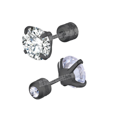 Stainless Steel Titanium Stud Earrings | 4 Color CZ Crystal Screw Back Earrings for Women