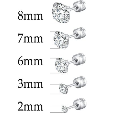 Stainless Steel Titanium Stud Earrings | 4 Color CZ Crystal Screw Back Earrings for Women