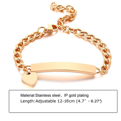 Custom Personalized Name ID Bracelet Gilrs Boy Gifts, Stainless Steel Curb Chain Link Crown Bracelet Not Allergic