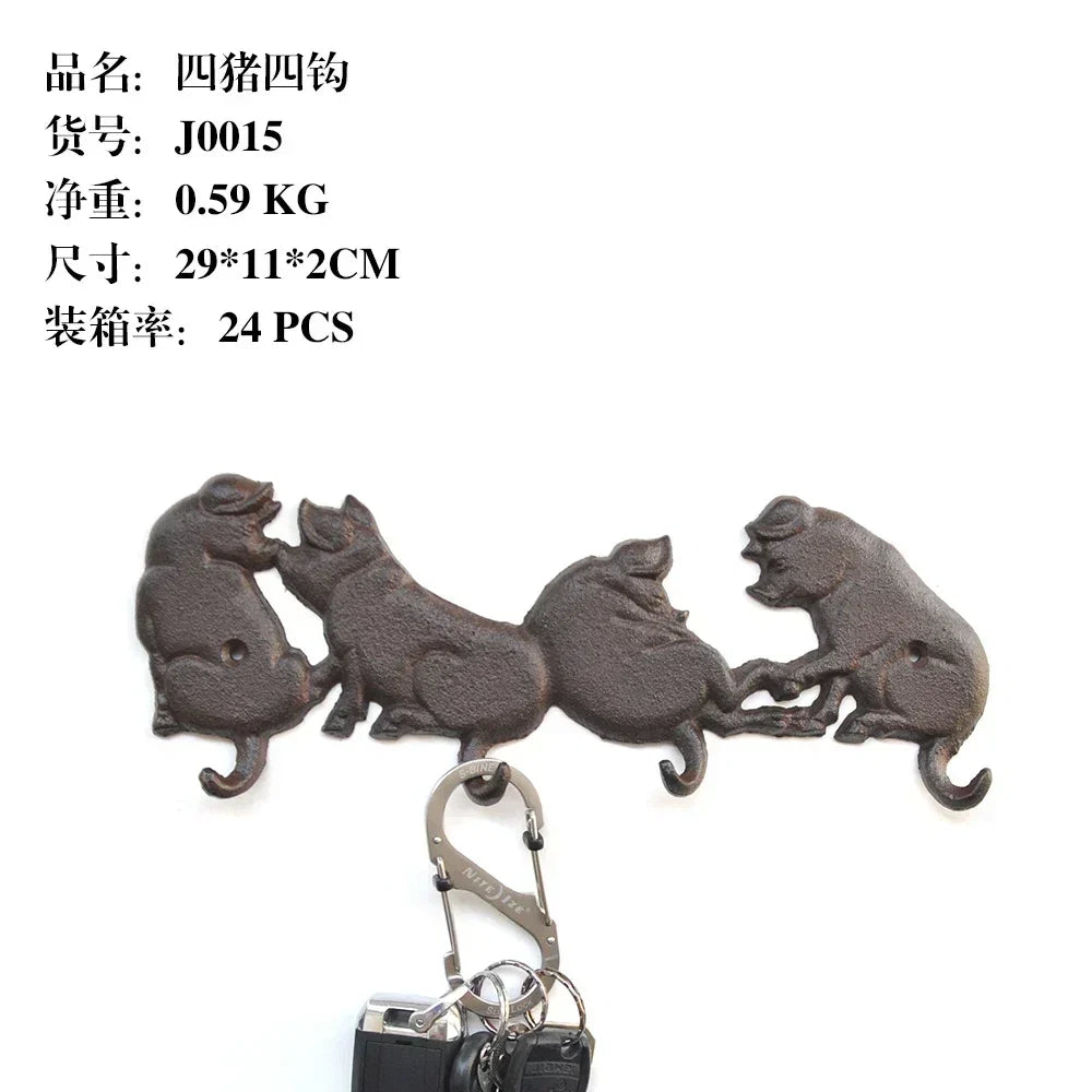 Animal Shape Ironwork Metal Hooks Clothes Hat Key Retro Style Originality Wall Hooks Villa Courtyard Wall Mounted Decorate home