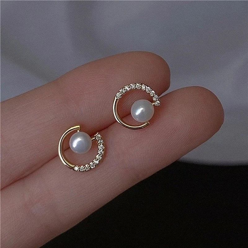14k Gold Zircon Pearl Twist Stud Earrings | Luxury Women's Jewelry