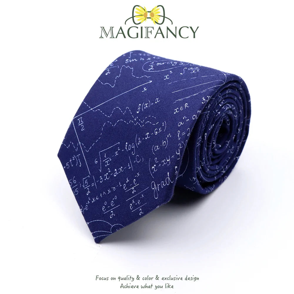 100%Cotton 8cm Tie Math Sciences Astronomy Physical Chemistry Men College Academy Institute School Cosplay Gift Cravat Accessory