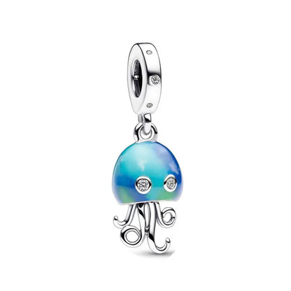 European Summer Blue Series Turtle Flower Pendant Fit S925 European 925 Sterling Silver Bracelet Bangles Necklace