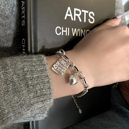 Sterling Silver plated Thai Silver Bracelet for Women Vintage Geometric Heart Love Lucky Punk Jewelry 2023 New Dropship