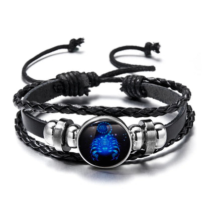 Luminous 12 Zodiac Constellation Sign Braided Couples Leather Bracelet For men Black Rope Charm Party Grow in the dark Jewelry