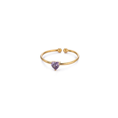 Fashion Zircon Heart Birthstone Rings For Women Stainless Steel Gold Color Birthstone Ring  Aesthetic Wedding Jewelry Gift