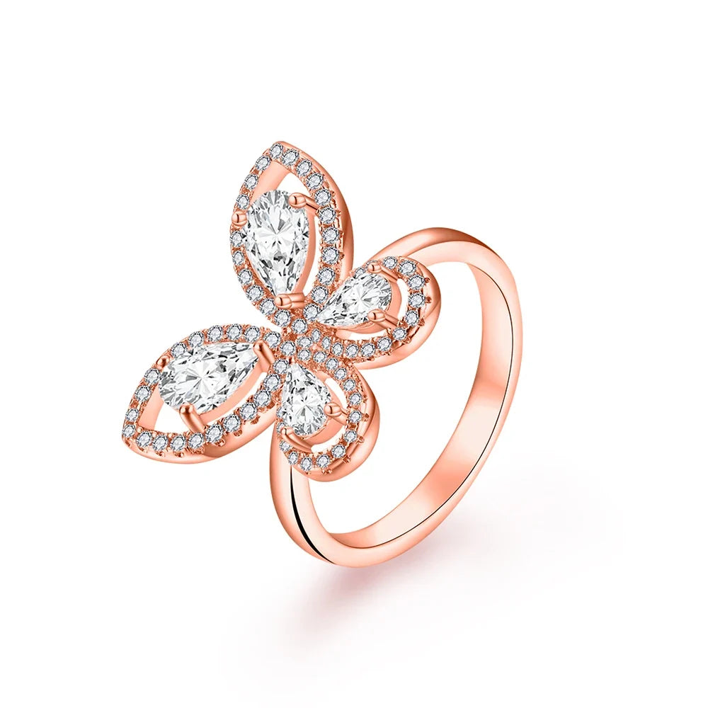 MINTYBOX Butterfly Moissanite Ring for Women Solid 10k 14k White Gold Pear Cut 6*4mm Pass Diamond Test Engagement Fine Jewelry