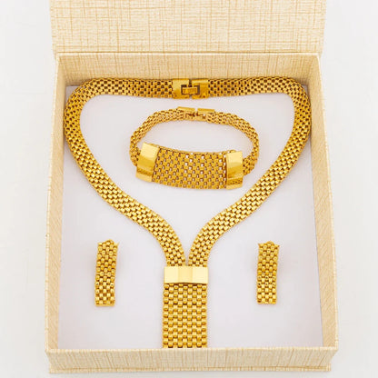 Dubai Hollow Earrings Necklace Jewelry Set Women Fashion Luxury Punk Jewellery Choker Bracelet Wholesale Accessories Party Gift
