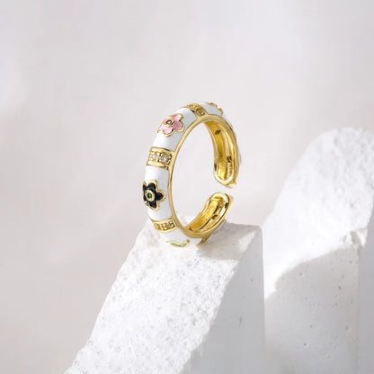 NEWBUY Colorful Enamel Wedding Rings For Women Female Oval Flower Finger Ring Female Party Jewelry Accessories Wholesale