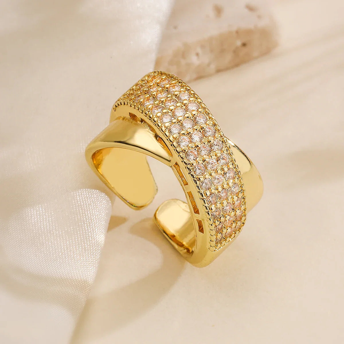 NEWBUY Trendy Gold Color Copper Geometric Jewelry Luxury AAA Cubic Zirconia Wedding Ring For Elegant Women Engagement Gift