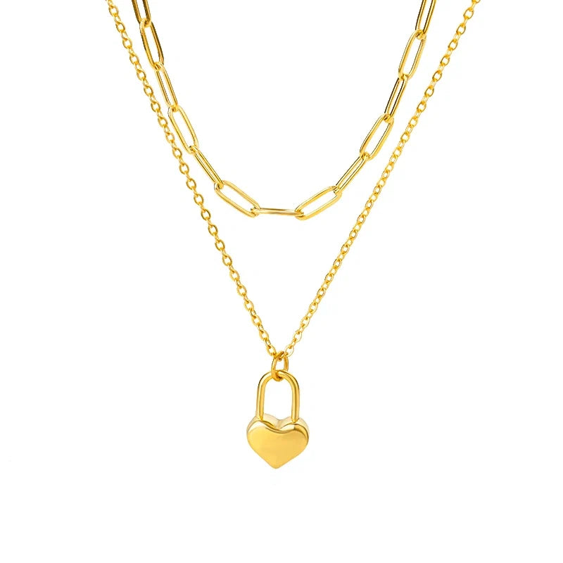 Geometric Heart Necklaces For Women Stainless Steel Gold Color Snake Chain Heart Necklace Aesthetic New Wedding Jewelry Gift