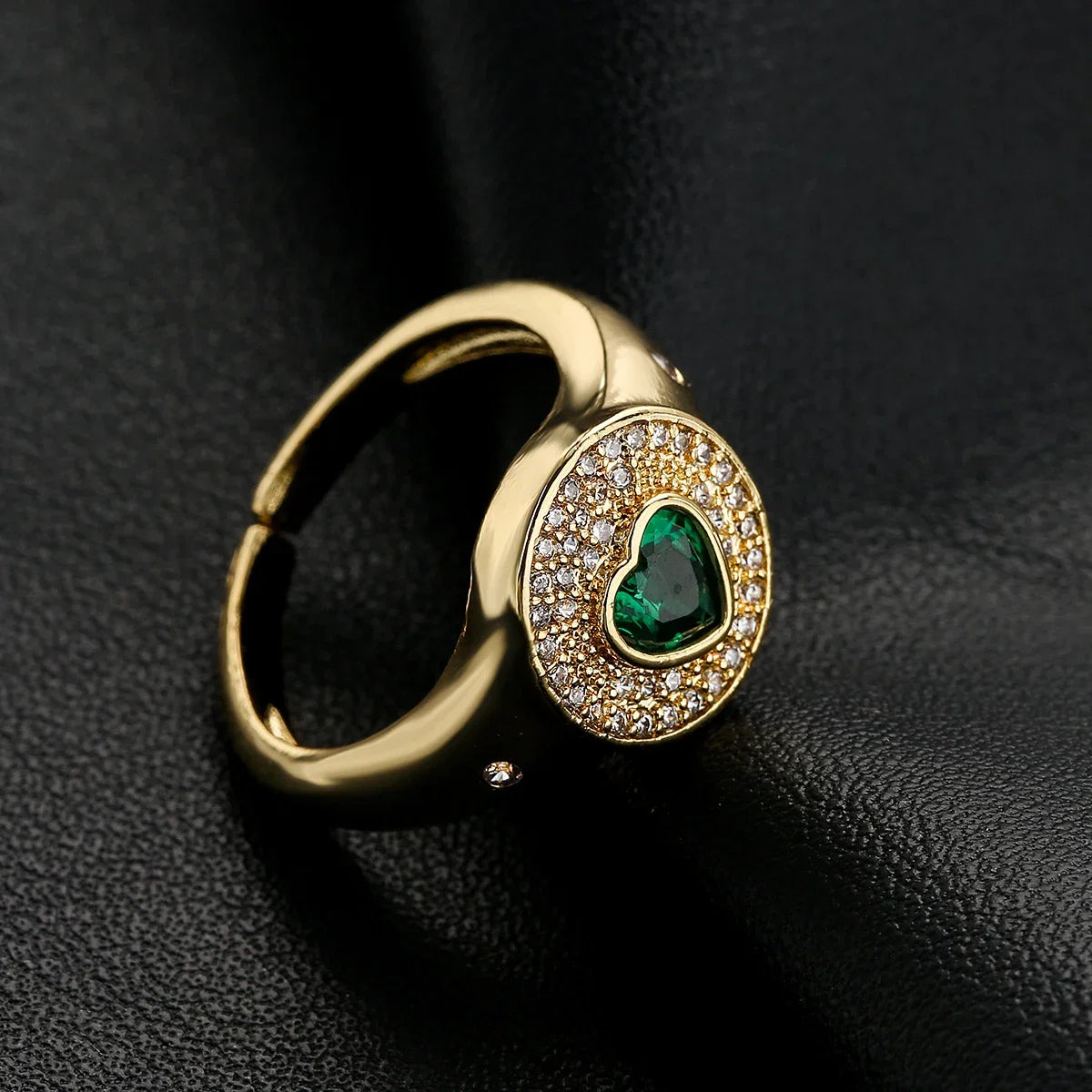 NEWBUY 2024 Hot Sale Red/Green CZ Zircon Heart Rings For Women Adjustable Gold Color Copper Wedding Jewelry Femme Bijoux