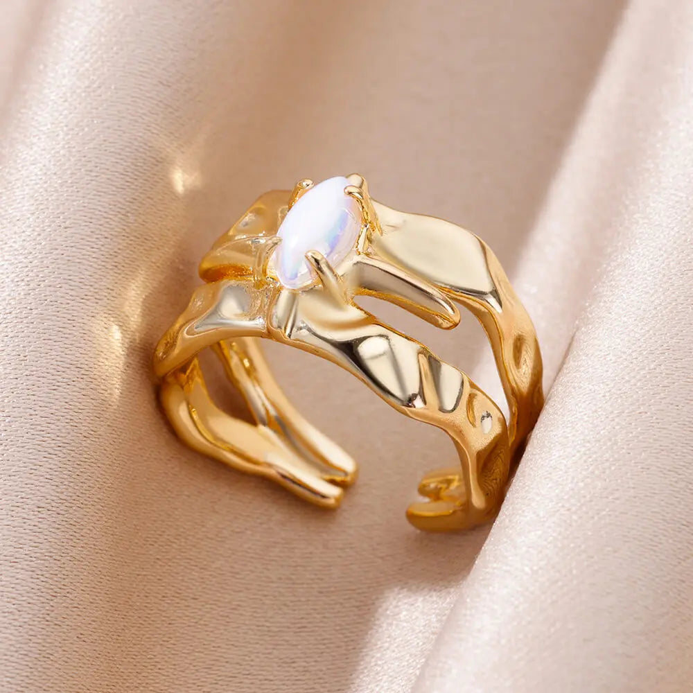 Stainless Steel Rings For Women Gold Color Fashion Heart Zircon Opening Ring Female Finger Wedding Party Jewelry Gift