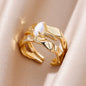 Stainless Steel Rings For Women Gold Color Fashion Heart Zircon Opening Ring Female Finger Wedding Party Jewelry Gift