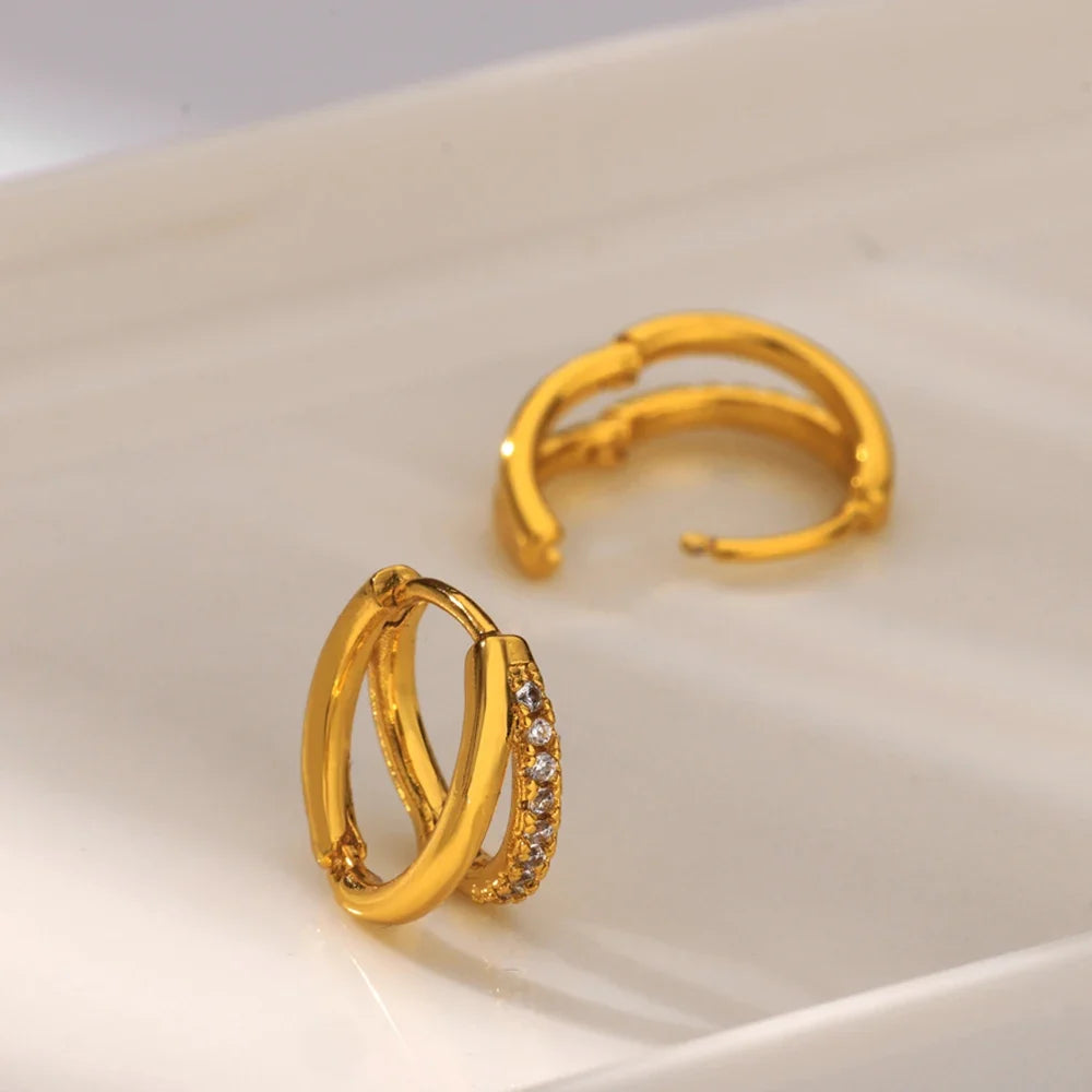 Stainless Steel Circle Earrings For Women Gold Color Aesthetic Zircon Earring Wedding Christmas Fashion Jewelry Accessories Gift