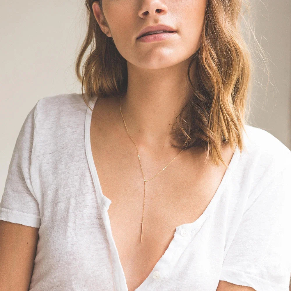 Women Fashion Stainless Steel Minimalist Long Bar Pendant Necklace Gold Silver Clavicle Chain Waterproof Everyday Wear Hot Sale