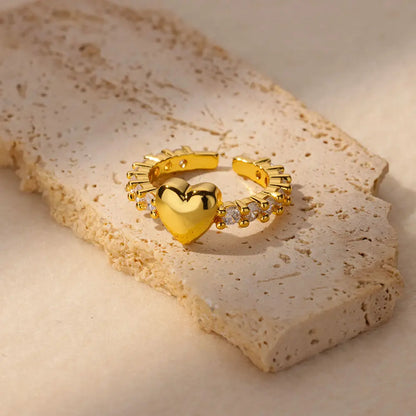 Zircon Tiny Heart Rings For Women Gold Color  Stainless Steel Opening Heart  Finger Femme Wedding Party Jewelry Gift 2024