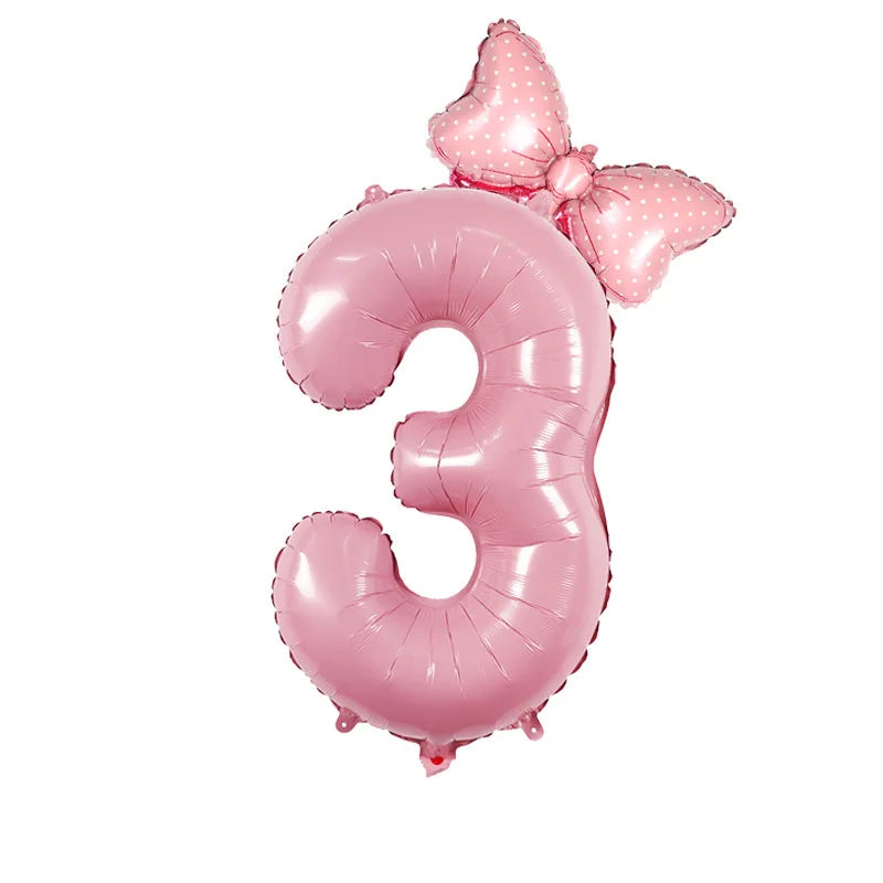 Number Foil Balloon Set with Bows | Birthday Party Decor