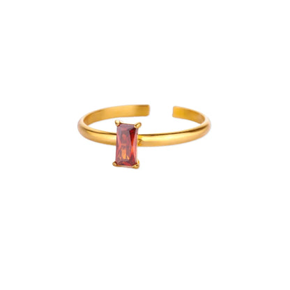Stainless Steel Birthstone Rings For Women Gold Color Zircon Birthstone Opening Ring Minimalist Christmas Birthday Jewelry Gift