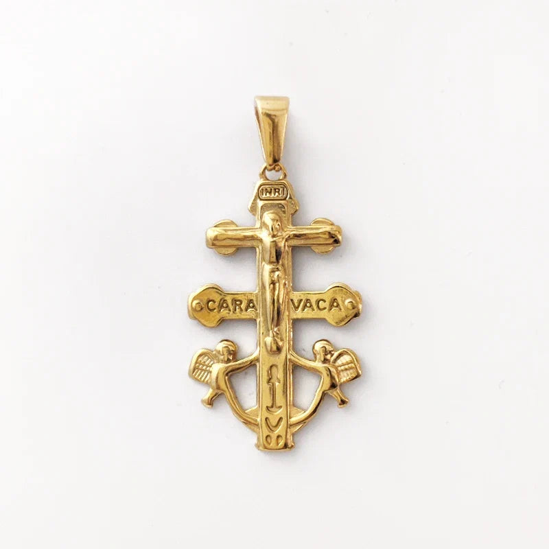 Caravaca De La Cruz Crucifix Pendant Christian Angels and Christ in Relief Stainless Steel Caravaca Cross Charms DIY Accessories