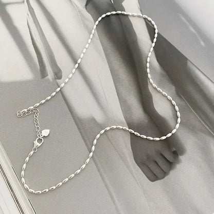 45/55CM Length 925 Sterling Silver Neck Rugby Rice Grains Chain Necklaces Women Luxury Jewelry Charms Accessories Argent 925