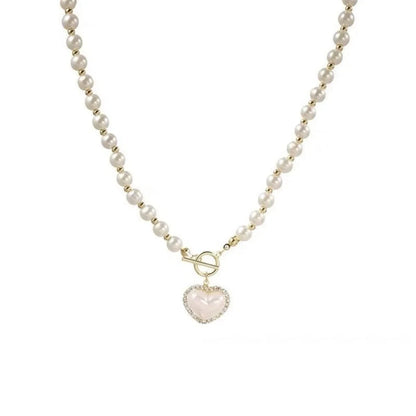 Elegant Pearl Necklace For Women Heart Pendant Necklaces Luxury Imitation Pearls Chain Necklaces Korean Jewelry Girls Gifts