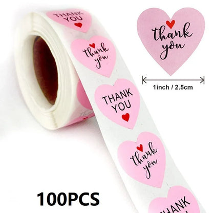 100-500PCS Thank You Stickers | Heart Shaped Merci Labels for Packaging and Gifts