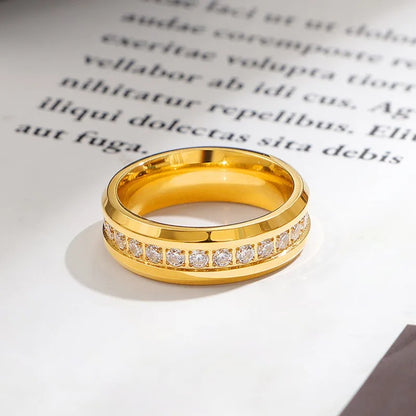 6mm Stainless Steel Groove CZ Eternity Ring Wedding Band for Women Men Size 5-10