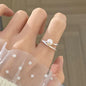 PANJBJ 925 Sterling Silver Pearl Irregular Ring | Women Shell Overlapping Hollow Sweet Design Jewelry