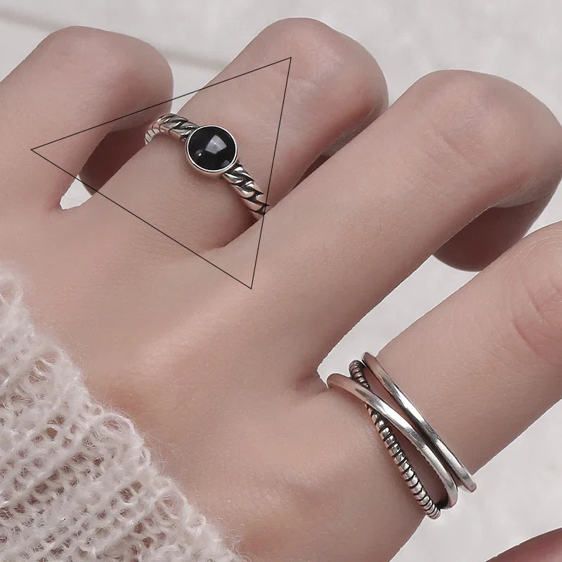 VENTFILLE 925 Sterling Silver Geometric Multilayer Round Bead Ring | Fashion Punk Temperament Jewelry