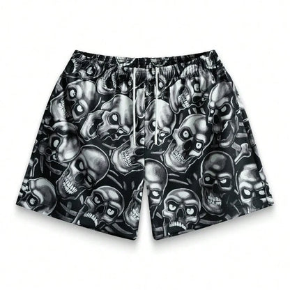 Premium 3D Printed Men's Hawaiian Shorts - Ultra Casual Skull Graphic for Summer Vacations and Sport Running