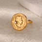 Vintage Ancient Greek Arethusa Goddess Coin Rings For Women Imitation Pearl Zircon Moon Stainless Steel Ring Fashion Jewelry