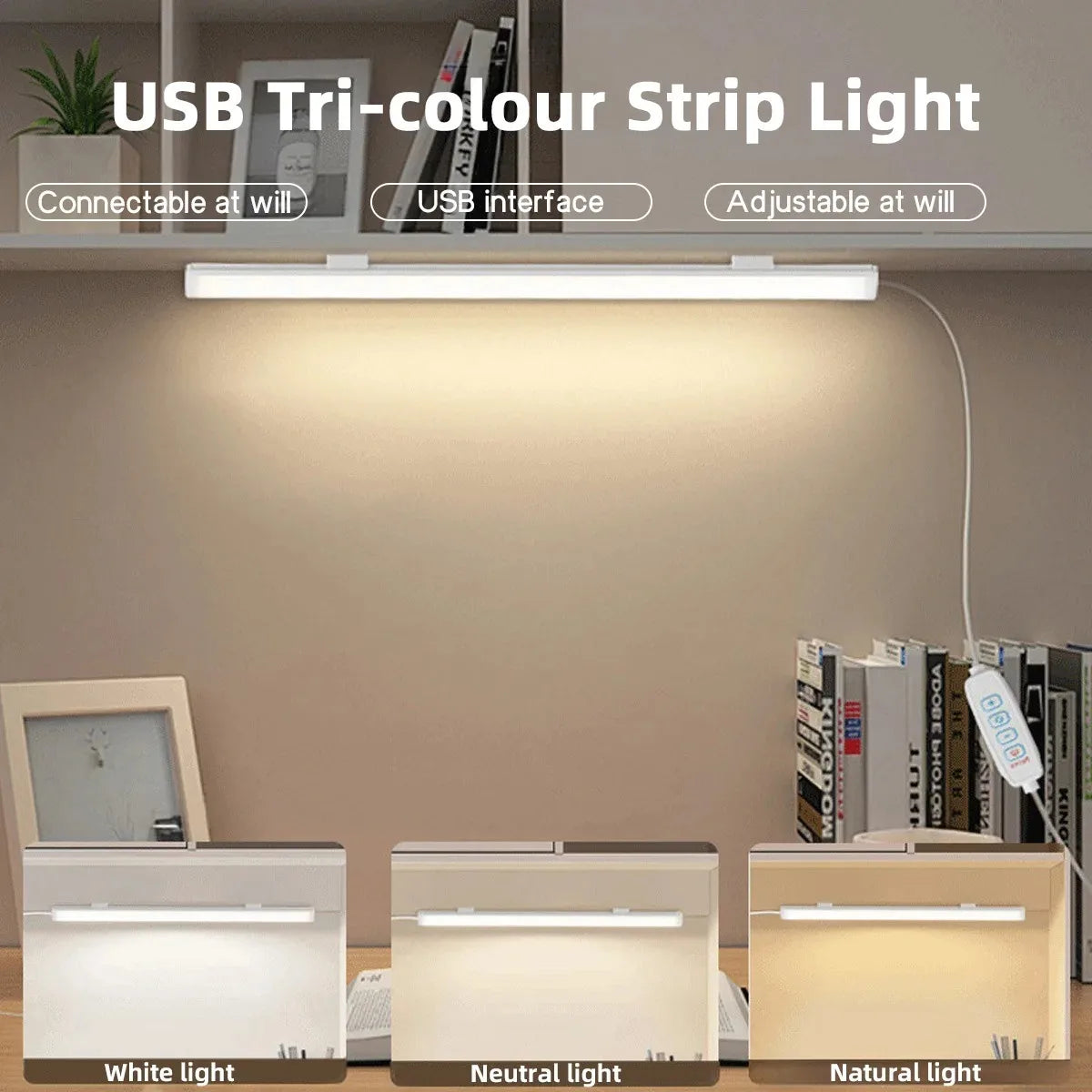 LED Light Under Cabinet Lights | USB Dimmable 3 Color Magnetic Strip