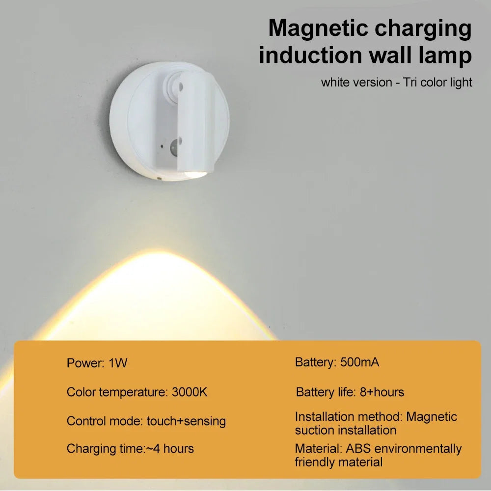 RGB Night Light | Magnetic Base USB Rechargeable LED Wall Lamp with Touch Switch