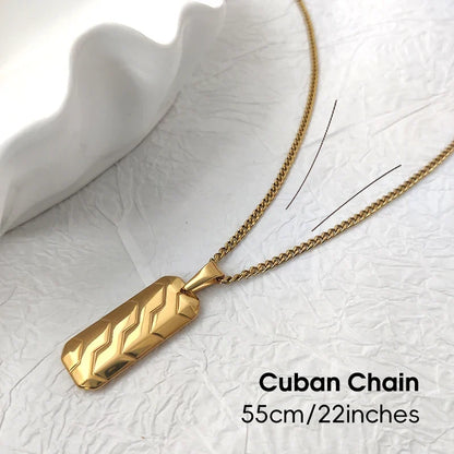 Hot Sale 18K Gold Plated Stainless Steel Mens Jewelry Classic Men's Necklace Square Tire Patterns Pendant Hip Hop Necklace