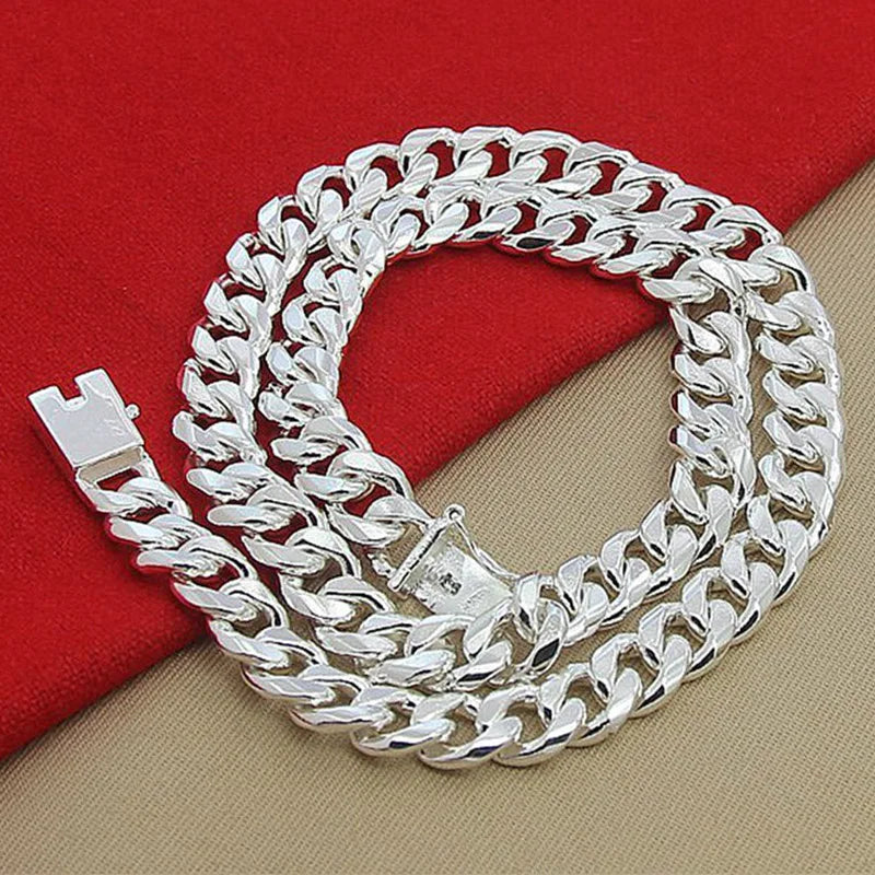 Aravant 925 Silver 10MM Necklace Bracelets Chain Set For Men Women Fashion Jewelry